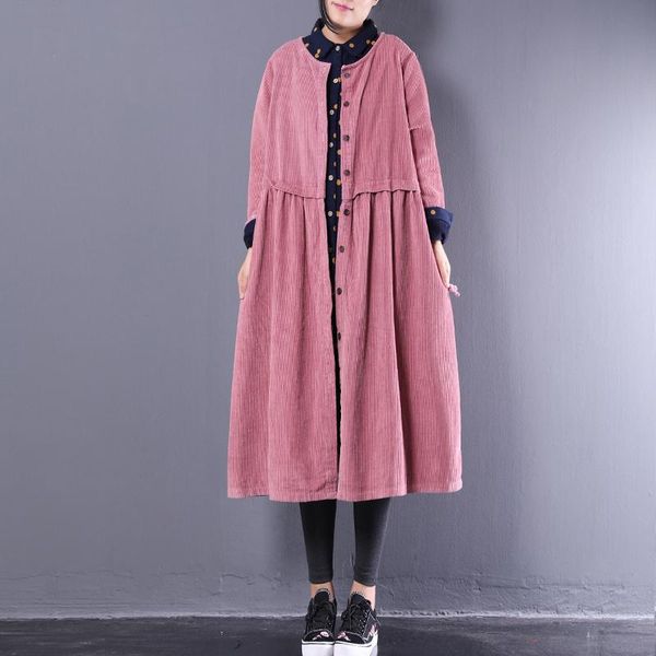 

women's jackets retro solid color corduroy windbreaker single-breasted drawstring female coat women jacket, Black;brown