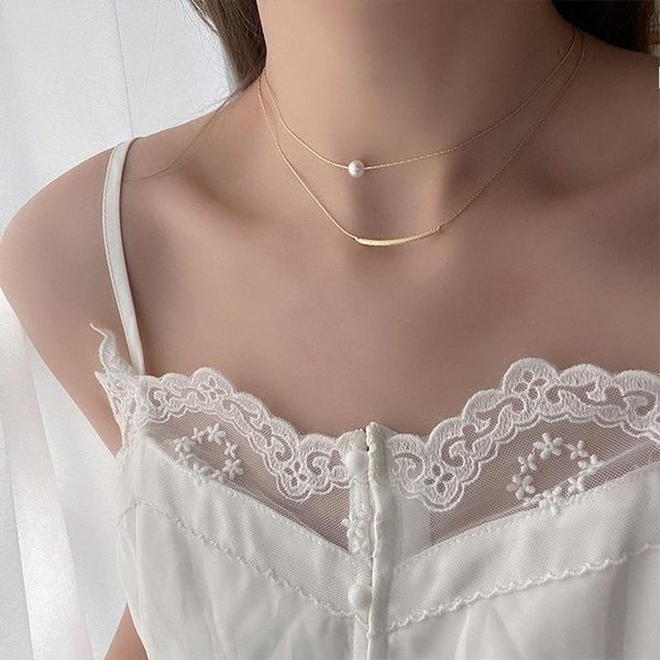 Collane con ciondolo U-Magical Collana girocollo con bastoncino di perle vintage francese a doppio strato per donne Accessori di gioielli metallici