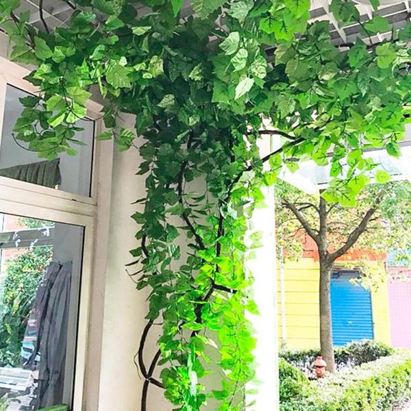 

12pcs artificial plant grape leaves hanging garland fake vine wedding decoration plants festive decorative flowers & wreaths