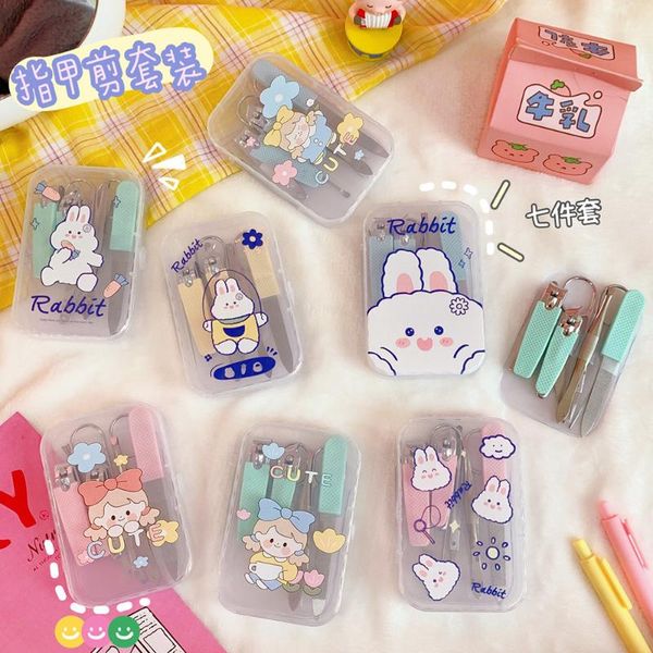 

nail art kits 7pcs/set portable clipper set multifunctional manicure kit home girl cute cartoon tools scissors for