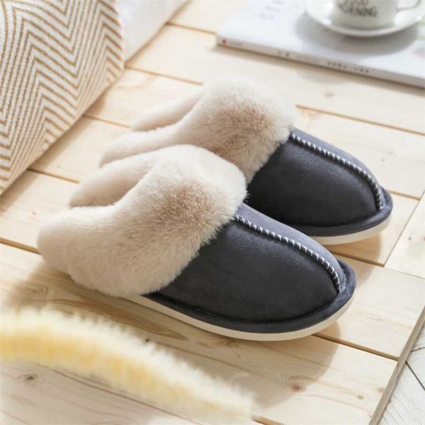 

women faux fur winter fuzzy warm slippers ladies house platform plush shoes comfort flat bedroom slides zapatilla mujer 211110, Black