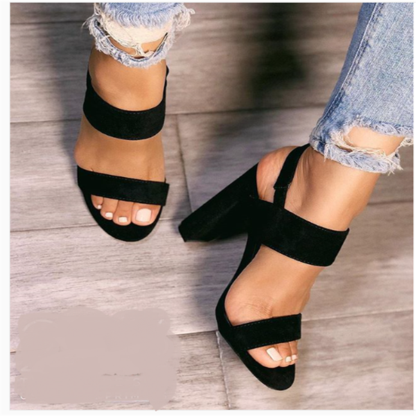 

2021 women summer suede platform 11.5cm high heels dress block heels sandals lady chunky pumps female elastic sandals shoes, Black