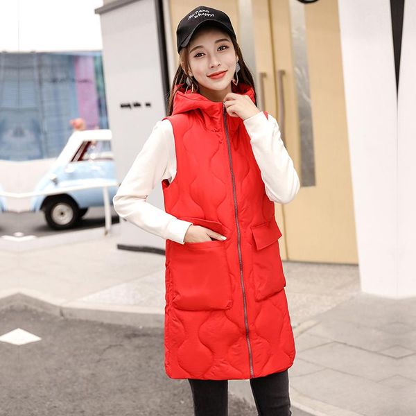 

women's vests kuyomens women winter 2021 elegant slim vest big yards keep warm cotton coat pure color long waistcoat, Black;white