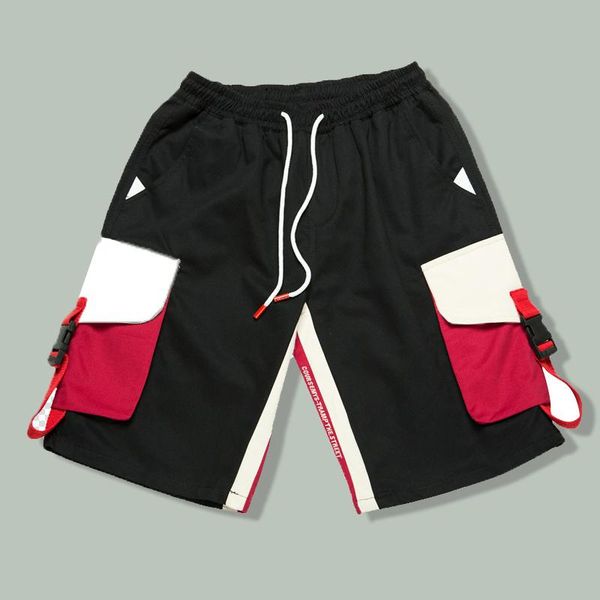 

men's shorts multi pocket casual five-point short pants men summer hip hop cargo male sweatpants harajuku streetwear campus loose, White;black