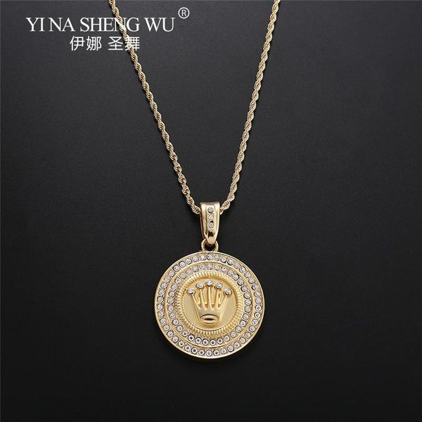 

chokers hip hop king crown chains pendant necklace pave clear rhinestone fashion iced out crystaljewelry for men gift accessories, Golden;silver