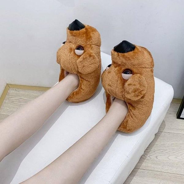 

spring velvet shoes for female dogs slippers fashion warm bedroom slides fur women, Black