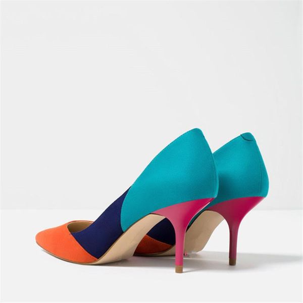 

dress shoes 2021 flock leather mixed color woman pumps fashion brand pointed toe high heel elegant lady office, Black