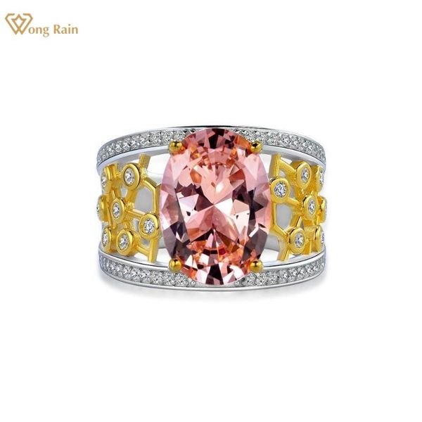 

cluster rings wong rain vintage 925 sterling silver oval cut 10*14mm morganite created moissanite gemstone party ring ladies fine jewelry gi, Golden;silver