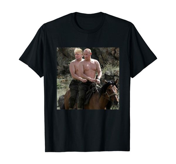 

putin trump riding horse russia funny gift t-shirt black s-5xl, White;black
