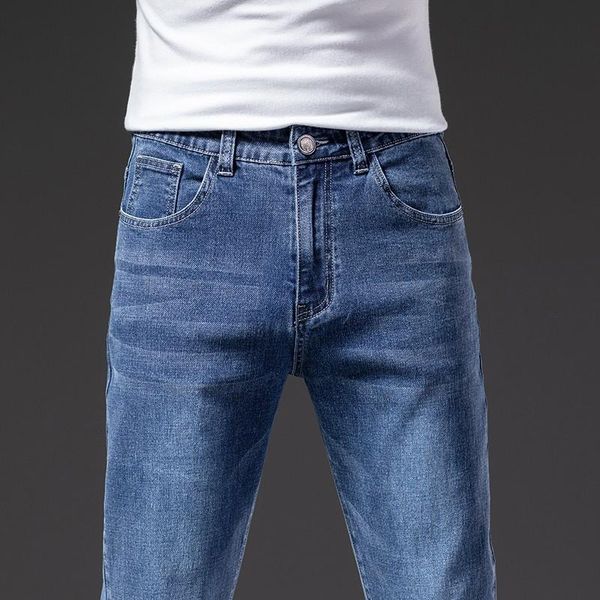 

men's jeans 2021 brand stretch classic style business casual men's mid-waist slim denim black blue