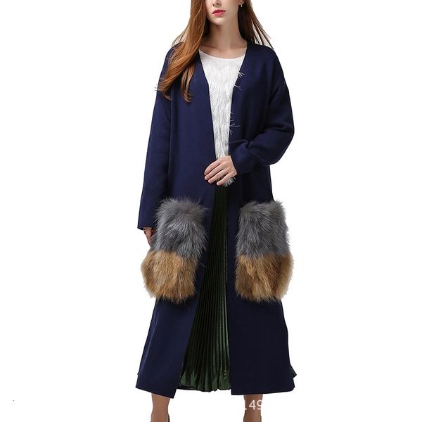 

women's sweaters europe and the united states autumn winter latest loose raccoon hair large pocket long lace cardigan sweater nxg4, White;black