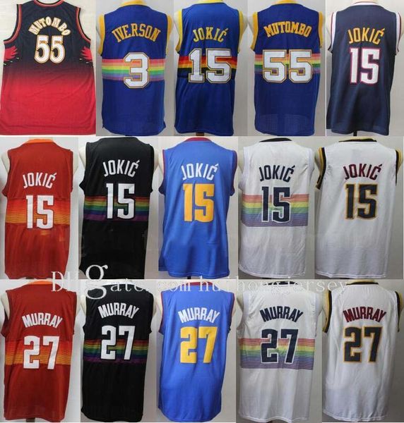 

men basketabll edition earned city dikembe mutombo jersey 55 jamal murray 27 nikola 15 team navy blue white purple red quality, Black;red