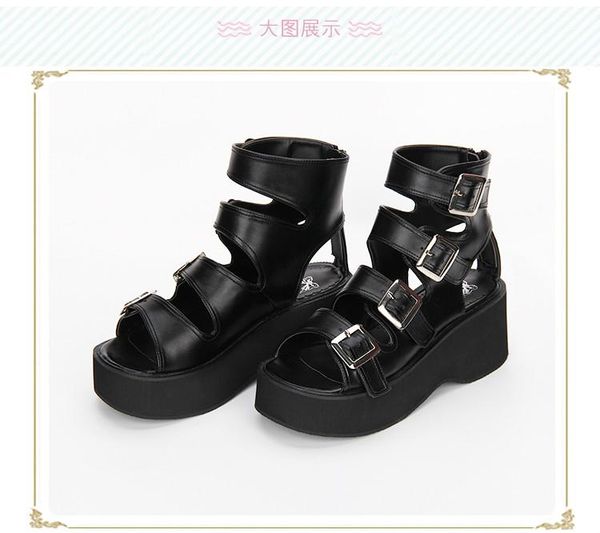 

princess sweet punk shoes summer flatform toe high-heeled sandals pu6013, Black