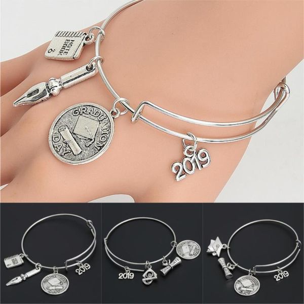 

1pc 2021 alloy metal graduation day gift bangle bracelet for student notebook pen diploma charms school graduat jewelry, Black