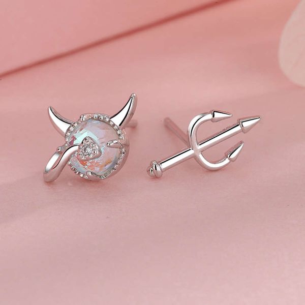 

little devil earrings cute, simple, small fresh earrings moonstone asymmetric