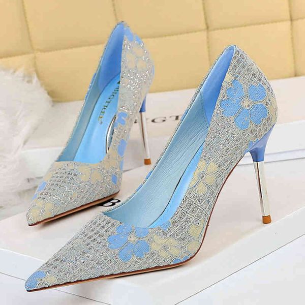 

dress shoes luxury women bling 9.5cm 7cm thin high heels pumps designer blue gold flower plus size 43 wedding bridal mk21, Black