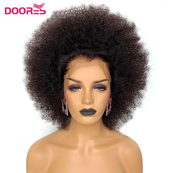 

lace wigs afro kinky curly wig closure human hair bob front pixie cut, Black;brown