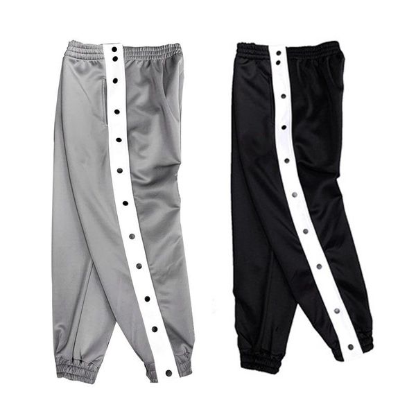 

men's pants button basketball open side sports fashion casual, Black
