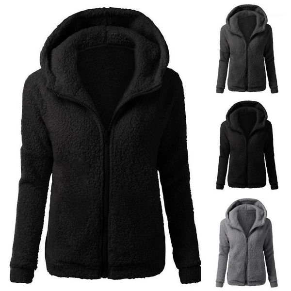 

winter fleece sweater fluffy thick hooded warm zipper cardigan women coat sherpa sweaters fur coat#yl10 women's hoodies & sweatshirts, Black