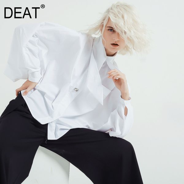 

early spring and autumn big collar turn-down full sleevess white cotton shirt buttons female sh158 210421