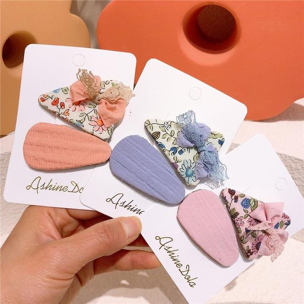 

pcs sweet girl fashion fabric water drop bb clip kids hair accessories children's lace floral triangle hairpins headdress, Slivery;white