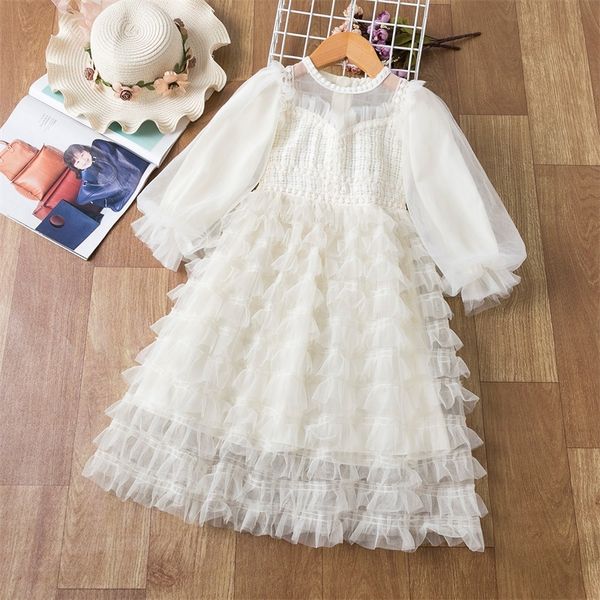 

autumn winter dress lace tulle girls dress flower long sleeve kids dresses for girls embroidery wedding party children clothes, Red;yellow