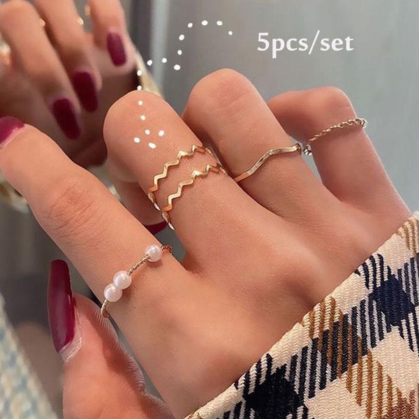 

cluster rings 5pcs/set hiphop/rock metal fashion design opening index finger sets for women jewelry korean version joint 2021, Golden;silver