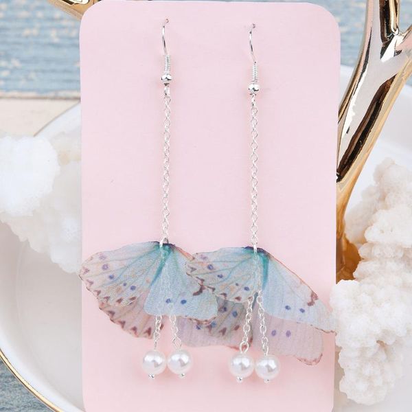 

dangle & chandelier 8seasons organza ethereal butterfly earrings silver color green blue created pearl fashion for women 80mm long,1 pair