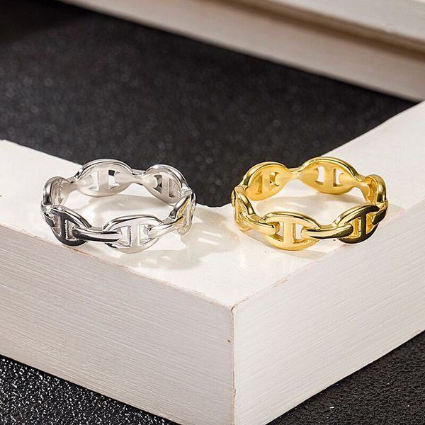 

luxury rings new fashion jewelry pig nose for women and man designer h letter band rings woman party wedding lovers gift rings with box, Silver