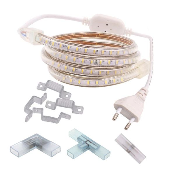 

220v 230v 240v led strip light 3014 waterproof ip67 white 6500k warm blue tape outdoor rope power plug connector dimmable strips