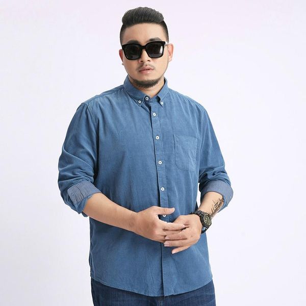 

men's casual shirts autumn winter plus size men long sleeve corduroy blue cotton shirt big classic retro vintage social, White;black