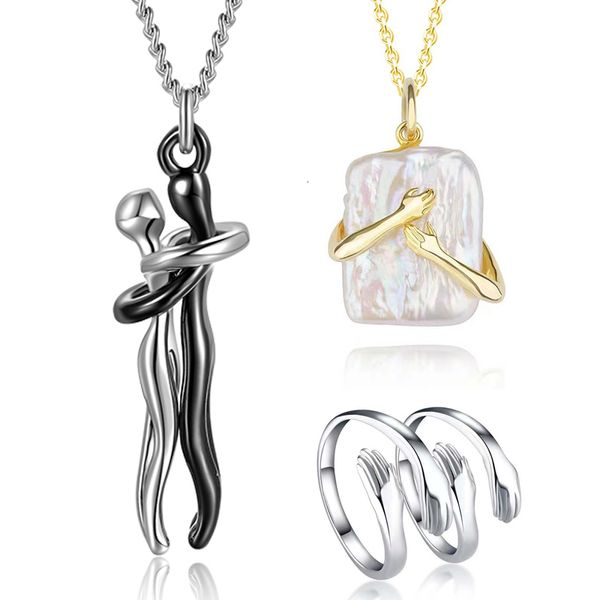 

necklaces pendants classic couple jewelry hug necklace for women 316 stainless steel lovers friend personality jewelry fine gift, Silver