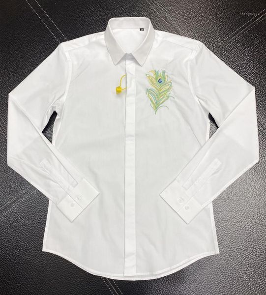

brand business men shirt casual long sleeve slim chemise homme 100% cotton male dress shirts embroidery camisas men's, White;black