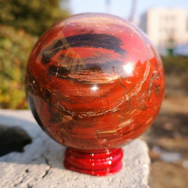 

1pcs petrified wood ball nature mine crystal stone sphere for healing decoration decorative objects & figurines