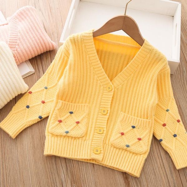 

pullover 2021autumn winter baby girls v collar cardigan, Blue