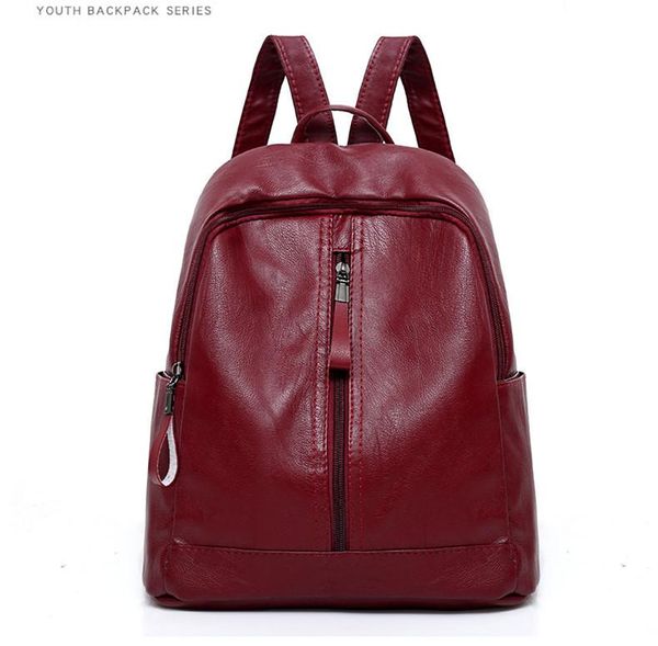 

backpack women flap anti theft shoulder bag vegan friendly washed leather red black