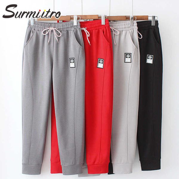 

surmiitro spring autumn fashion long harem pants women red black korean style high waist ankle sport sweatpants female 210712, Black;white