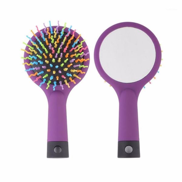 

rainbow volume anti-static magic detangler hair curl straight massage comb brush care styling tools with mirror1, Silver