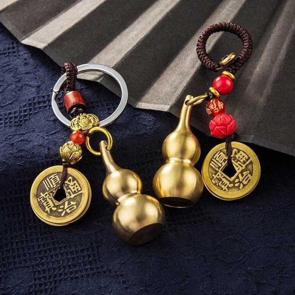 Portachiavi antichi Charms Zucca d'oro Cinque imperatori Portachiavi con moneta della fortuna Fortunato cinese Feng Shui Ciondolo appeso Portachiavi con gioielli G1019