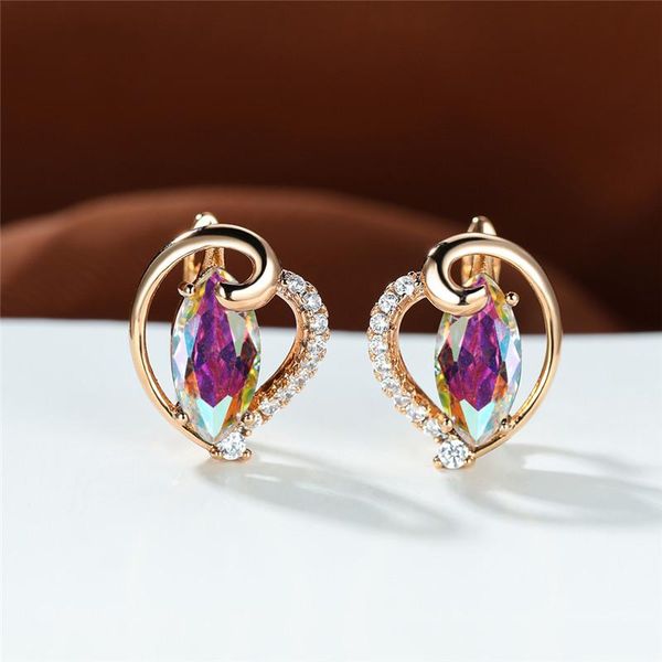 

hoop & huggie marquise stone rainbow crystal earrings rose gold color wedding minimalist fashion zircon small for women, Golden;silver