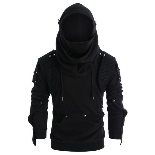 

long sved hoodie with men's masked rivets, Black