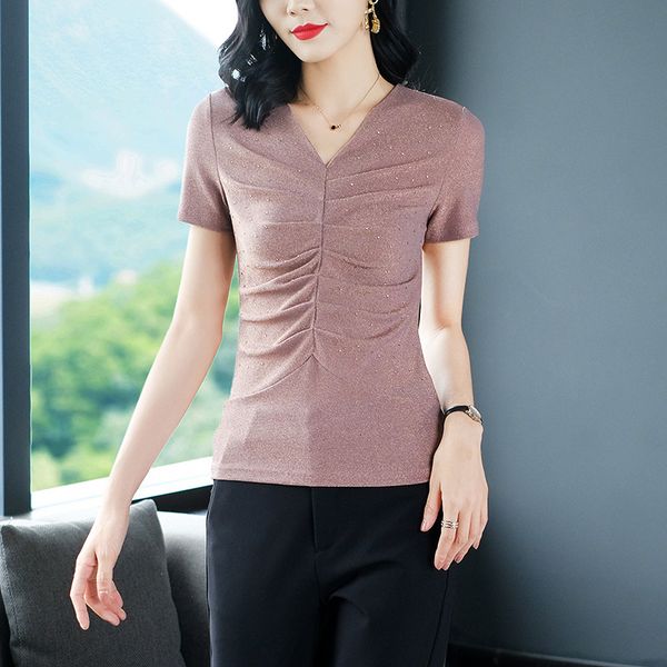 

t shirt 2021 summer v-neck ice silk women's korean version lazy loose show thin light ripe style short sleeve top, White