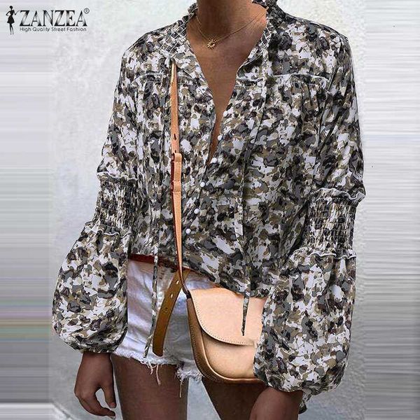 

women's blouses & shirts blouses fashion floral print blouse autumn lace up ruffle stand collar casual lantern sleeve plus s wr6m, White