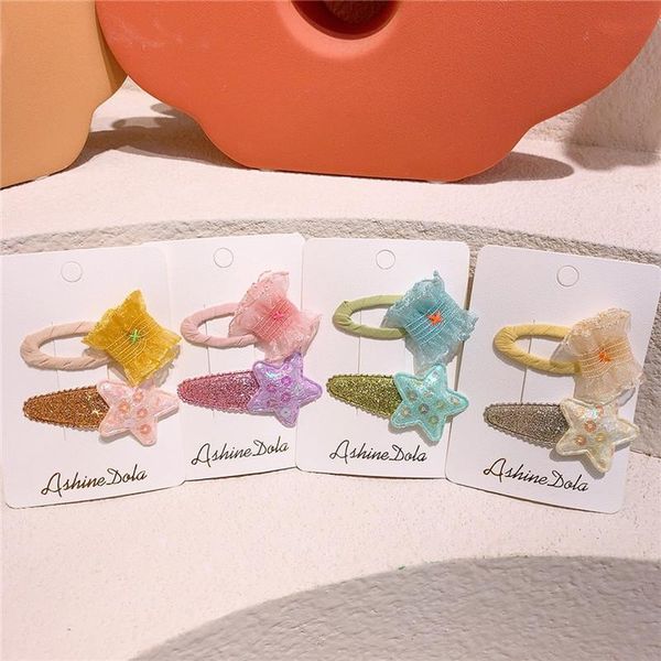 

hair accessories fashion princess children's yarn bow hairpin sweet girl baby beautiful colorful sequins five-pointed star bb clip head, Slivery;white