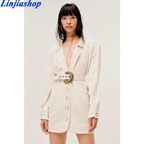 

mini dress beige front button closure corduroy fabric blazer fashion bodycon work office ladies vestidos casual dresses, Black;gray