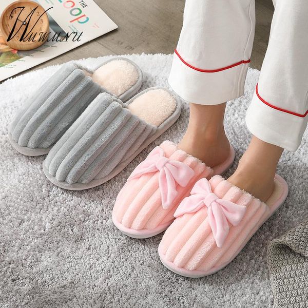 

slippers couple women winter man plush warm slides soft casual cotton flat platform non-slip plus size home flip flops, Black