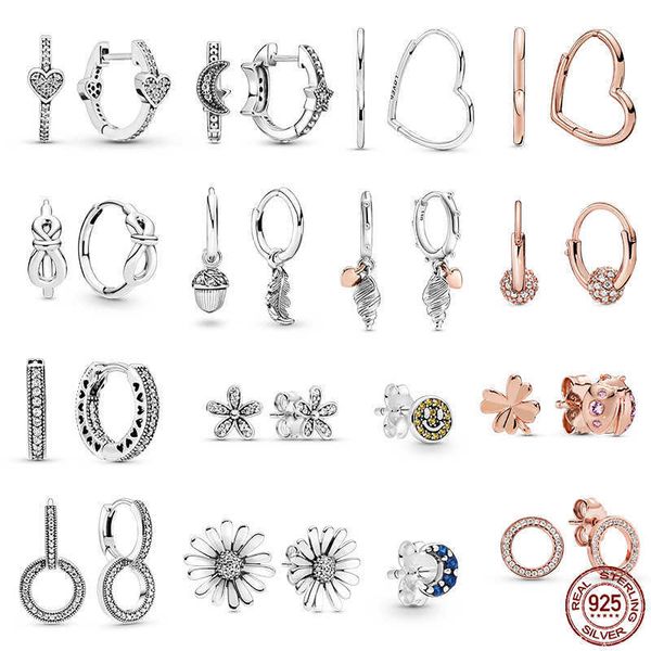 

female 925 sterling silver love heart moon stars beaded earrings women s925 charm original fashion jewelry, Golden