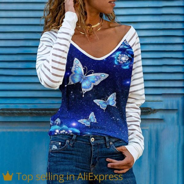 

women's blouses & shirts womens ladies loose casual round neck long sleeve bottoming shirt printed women 2021 blusas elegantes bluzki, White