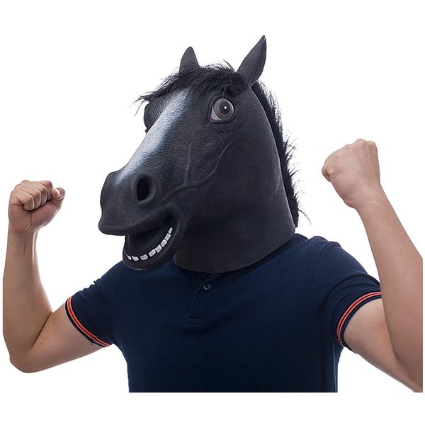 

mascot costumes brown rubber latex mask horse head mask animal mask novelty halloween costume party, Red;yellow
