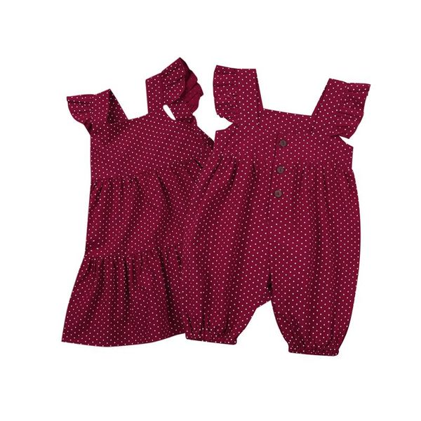 

0-4y summer lovely kids girls romper/dress polka dot print ruffles short sleeve overalls/a-line dress girl's dresses, Red;yellow